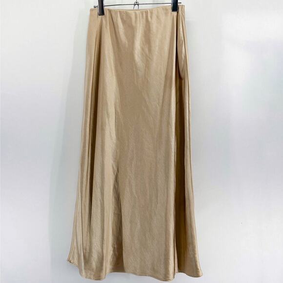 Mango Satin Midi Slip Skirt Champagne High Rise Elastic Waistband Medium - Picture 3 of 6